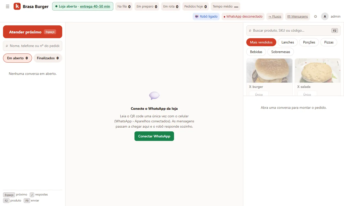 Tela de atendimento do sistema Kiped